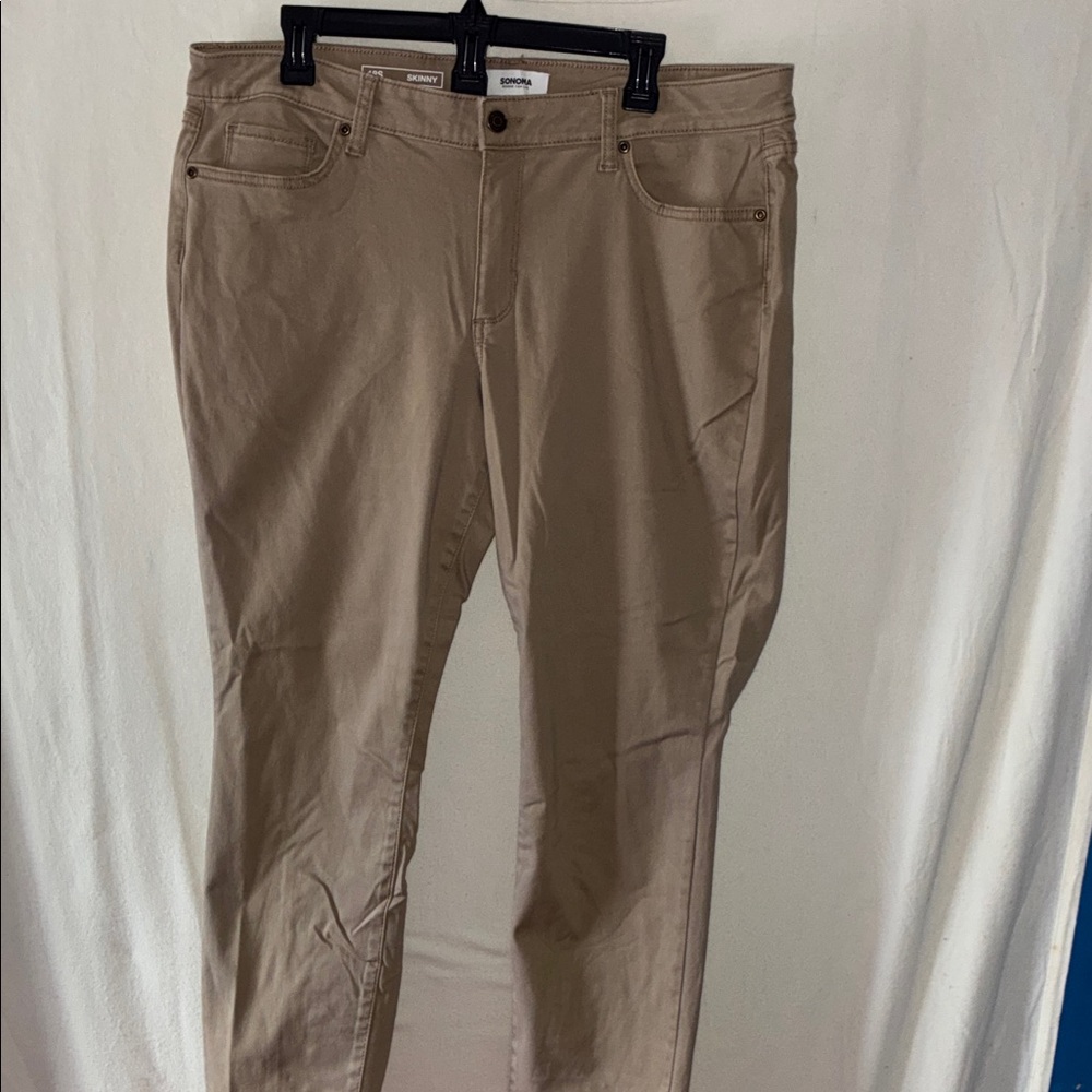 Sonoma Beige Straight-Leg Pants with Branded Button